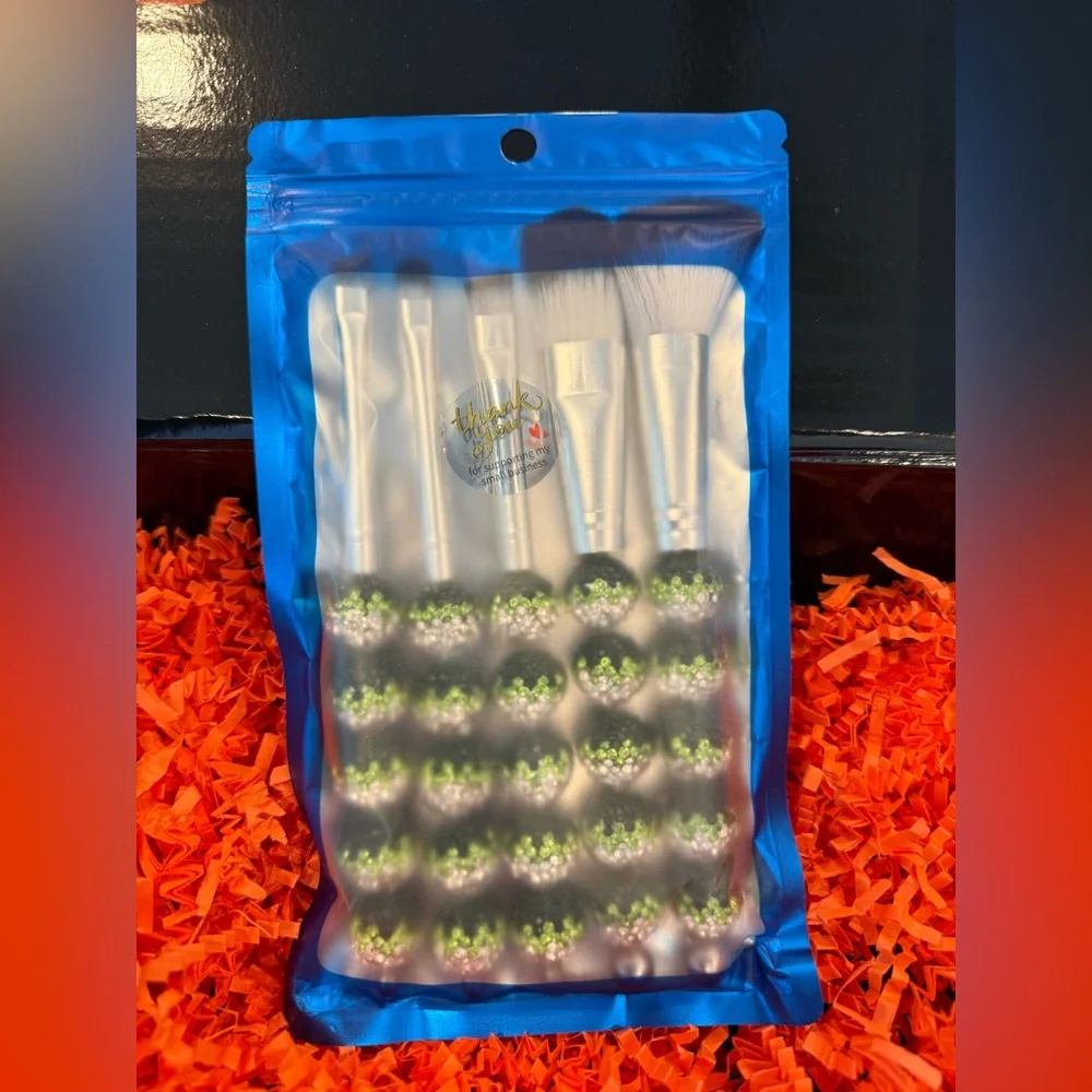 Green and Silver Beaded Makeup Brush Set